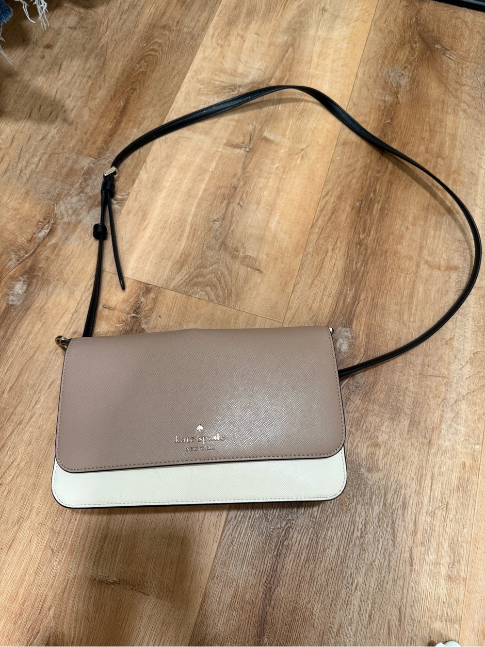 kate spade Two-Tone Taupe and Cream Crossbody with Black Strap